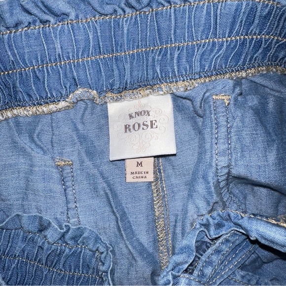 Knox Rose | Paper Bag Tie Elastic High Waisted Chambray Denim Look Shorts - Picture 11 of 15